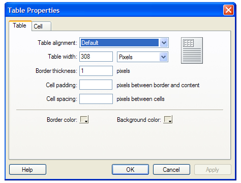 table properties