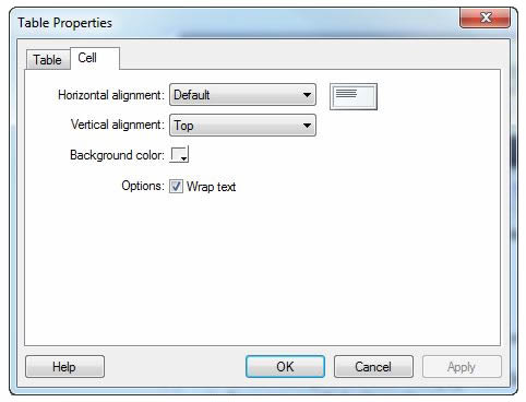 table properties - cell